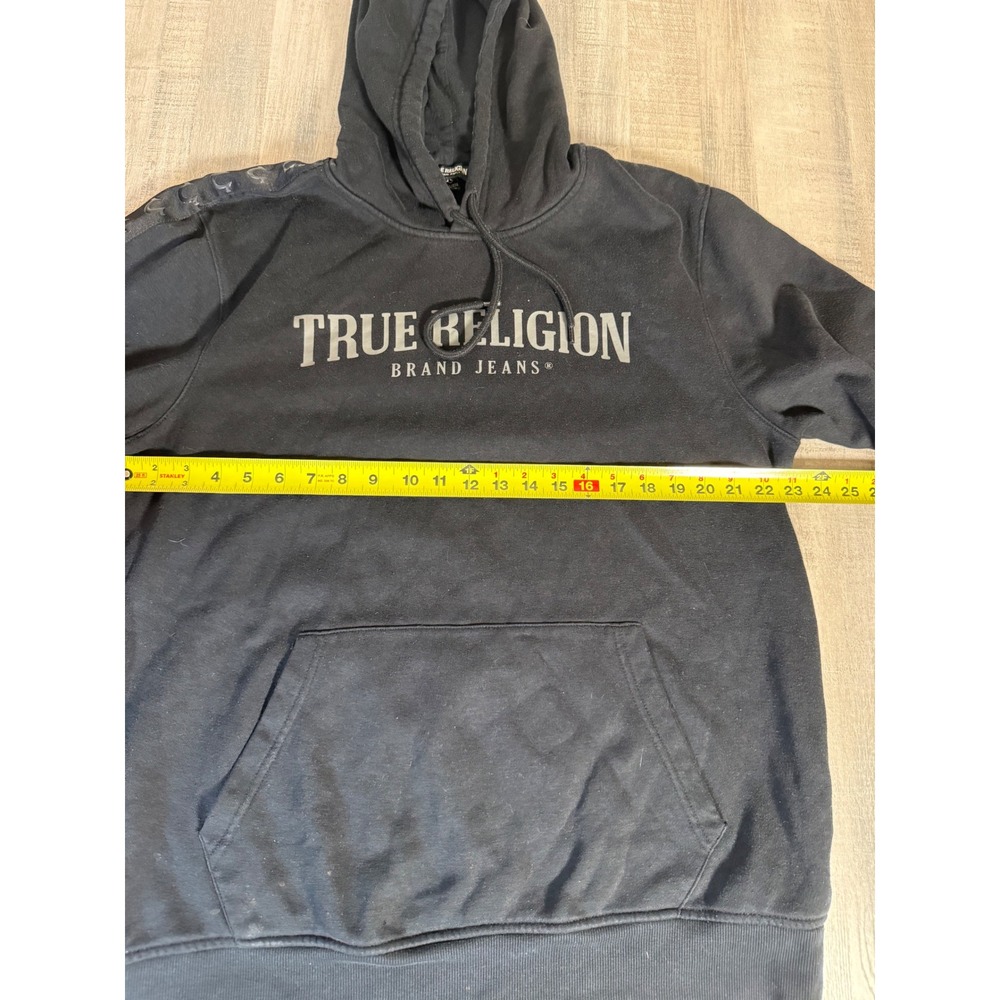 True Religion Mens Tonal Silicone Tape Logo Hoodie Black 2XL Pullover 700977 - Picture 6 of 12